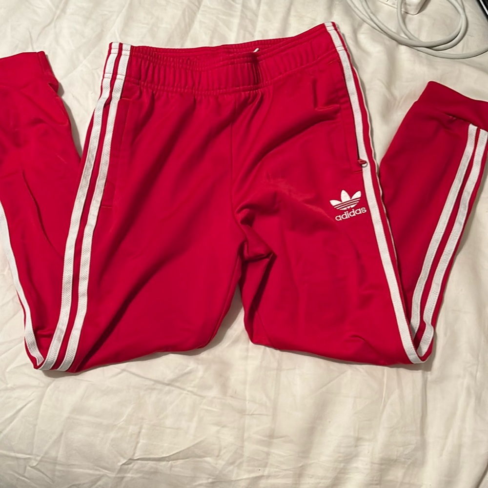Red adidas joggers